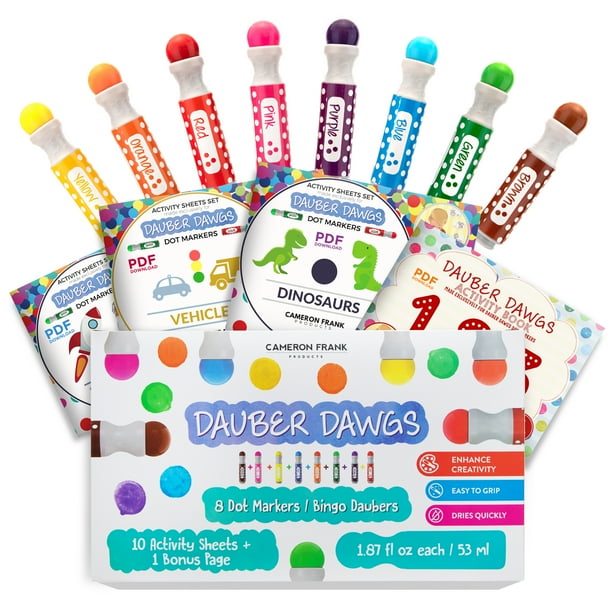 Dauber Dawgs Washable Dot Markers for Kids, Bingo Daubers Paint Dabbers