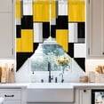 thumbnail image 4 of Yellow Black Swag Curtain Valance for Windows, Geometric Contemporary Abstract Color Block Window Treatments Short Swag Topper for Kitchen Windows Bathroom Bedroom, 36"x45", 4 of 8