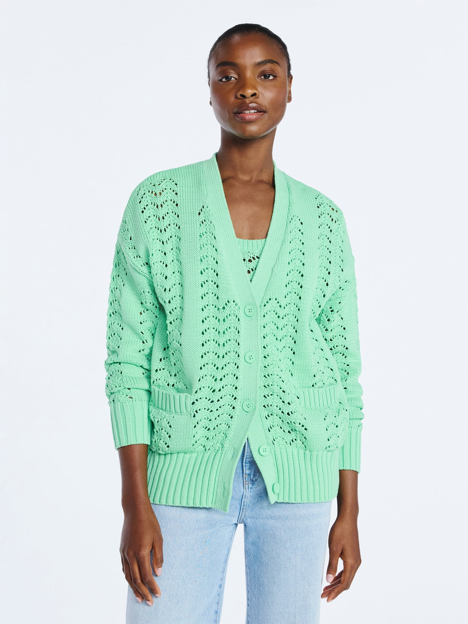 Scoop Women’s V Neck Sweater Cardigan, Midweight, Sizes XS-4X