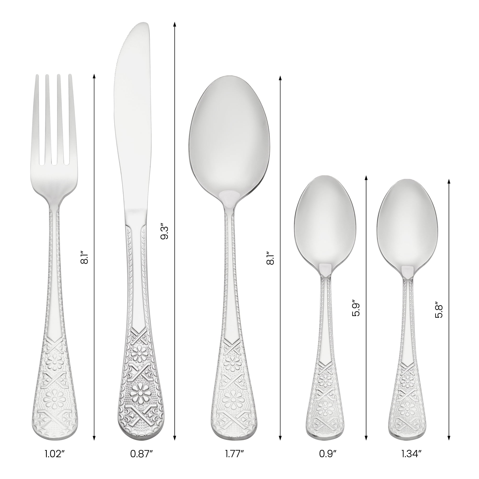 Unique Bargains 20 Piece Stainless Steel Floral Dinner Flatware Set Silver 20