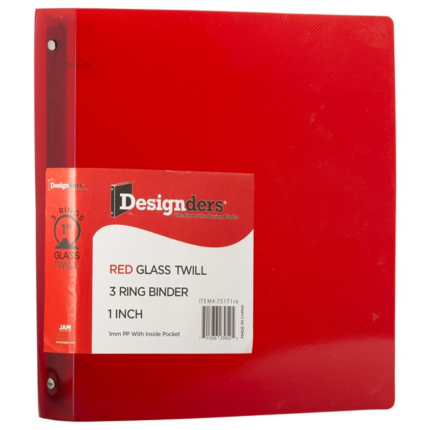 JAM Plastic 3 Ring Binder, 1 Inch, Red, 1/Pack