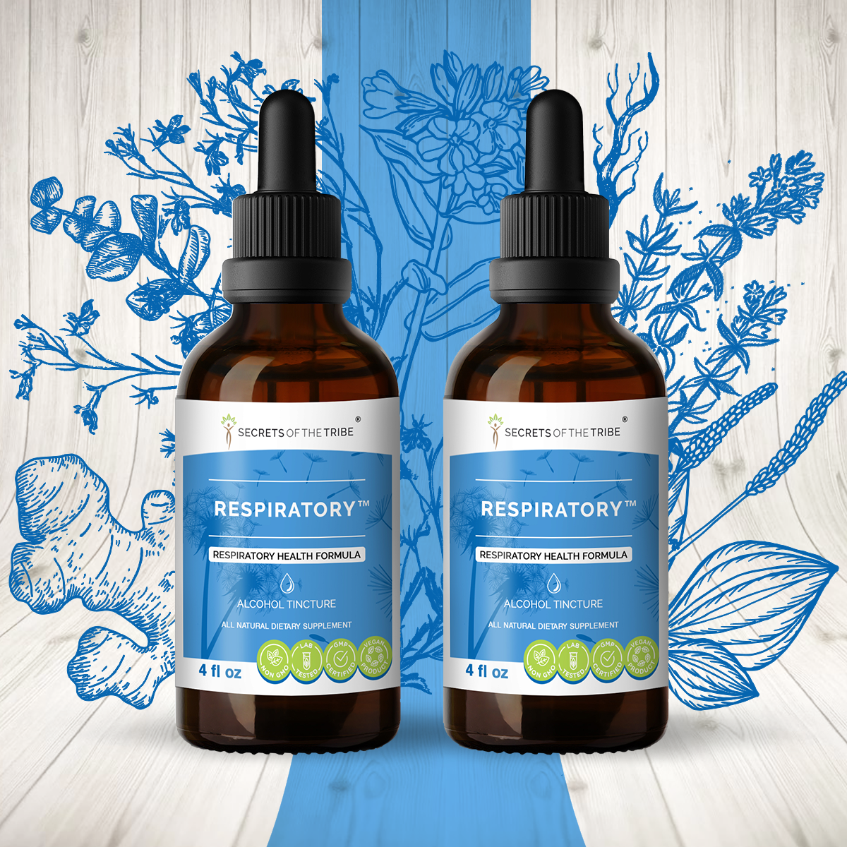 Respiratory Alcohol Extract, Tincture, Ginger, Lungwort, Lobelia, Thyme