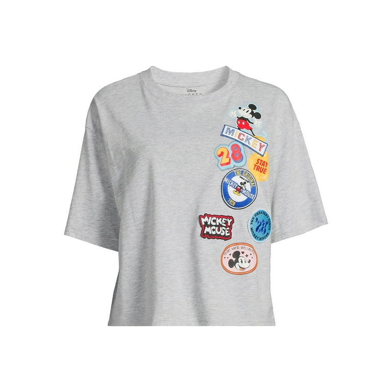 Mickey Mouse Women's Multi Patch Graphic Tee with Short Sleeves