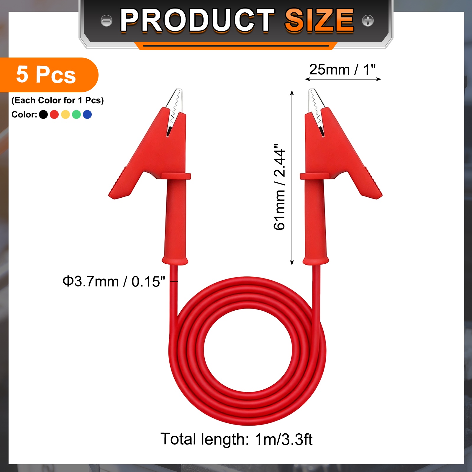 Uxcell 5pcs 3.28ft Alligator Clip Test Leads, 15A Dual Alligator Clips with Wires for Multimeter Jumper Wire Industry Car Battery, Multicolor