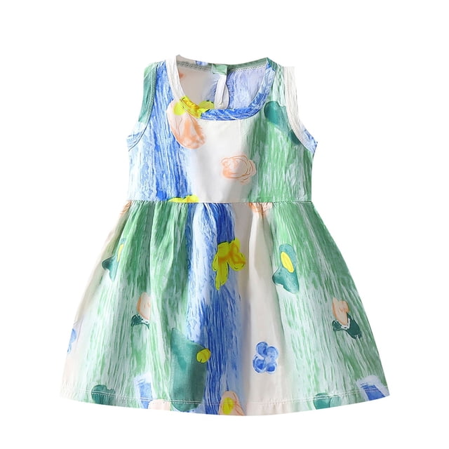 Odeerbi Niñas Verano Algodón Vestido Tanque Floral Vestido Sol Sin Mangas A-Vestido Sin Mangas de Princesa