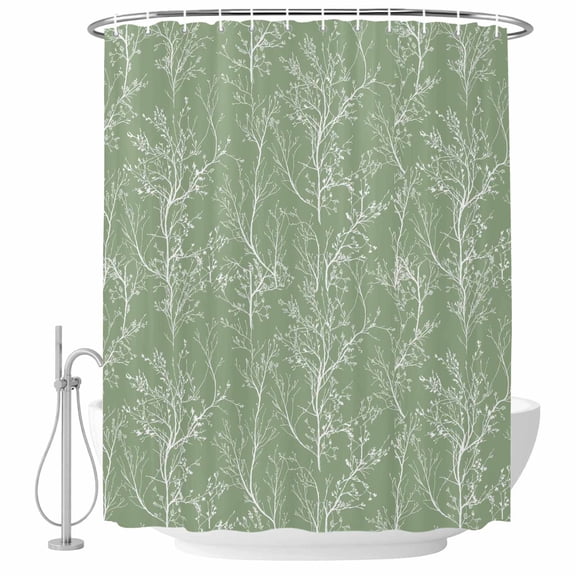 Sage Green Botanical Shower Curtain Set - Extra Long 72" x 96" Washable Bathtub Curtain with 12 Hooks, Vintage Floral Plants Branch Waterproof Fabric Stall Shower Curtains for Bathroom/Bathtub Décor