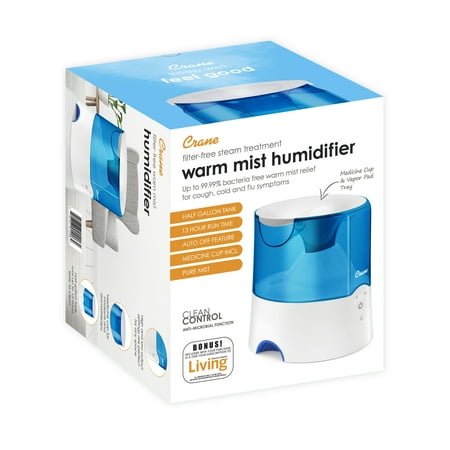 CRANE - 0.5 Gal. Warm Mist Humidifier with 2 Speed Settings - Blue/White