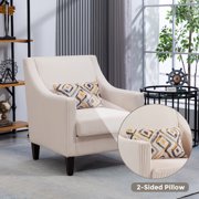 Homefun Modern Accent Chair Upholstered Armchair with Scooped Arms Indoor Beige Corduroy
