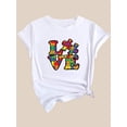 thumbnail image 3 of Colorful Puzzle LOVE Letter Print Black Women's Casual Fashion Round Neck Short Sleeve T-Shirt, Polyester, Machine Washable, 3 of 7
