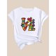 thumbnail image 3 of Colorful Puzzle LOVE Letter Print Black Women's Casual Fashion Round Neck Short Sleeve T-Shirt, Polyester, Machine Washable, 3 of 8