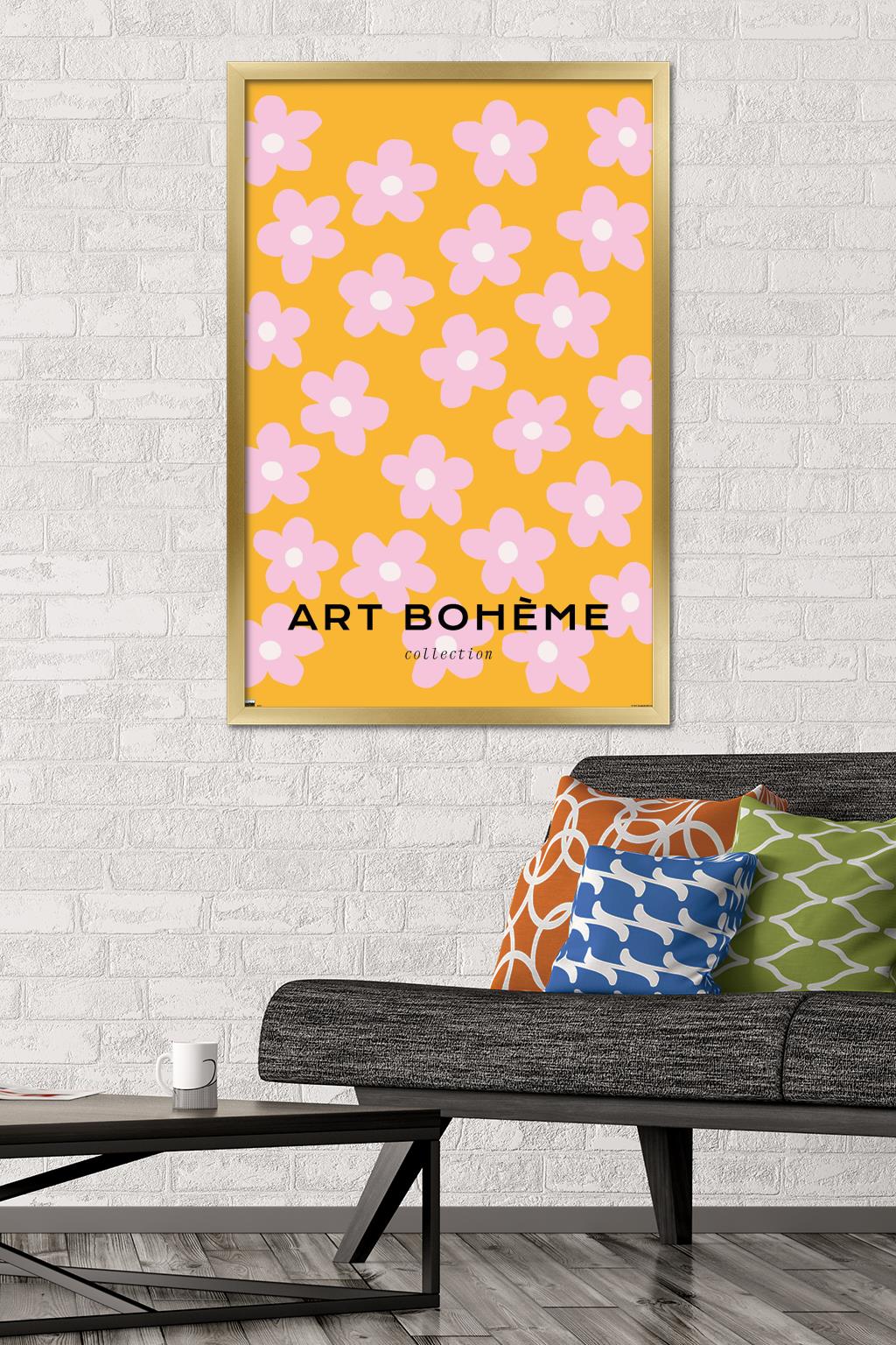 Art Bohème - Pink Flowers Wall Poster, 22.375" x 34" Framed
