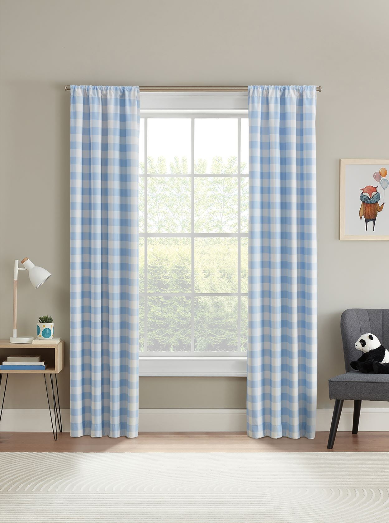 Your Zone Gingham Plaid Blackout Curtain Panel Pair, Set of 2, Light Blue, 37" W x 84" L