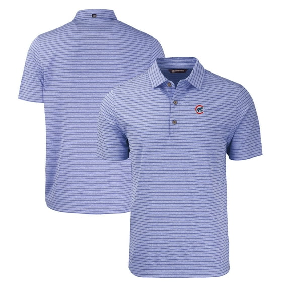 Men's Cutter & Buck Heather Royal Chicago Cubs Big & Tall Forge Eco Heathered Stripe Stretch Recycled Polo