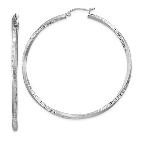 Roy Rose Jewelry Sterling Silver Satin and Diamond Cut Twist Hoop Earrings