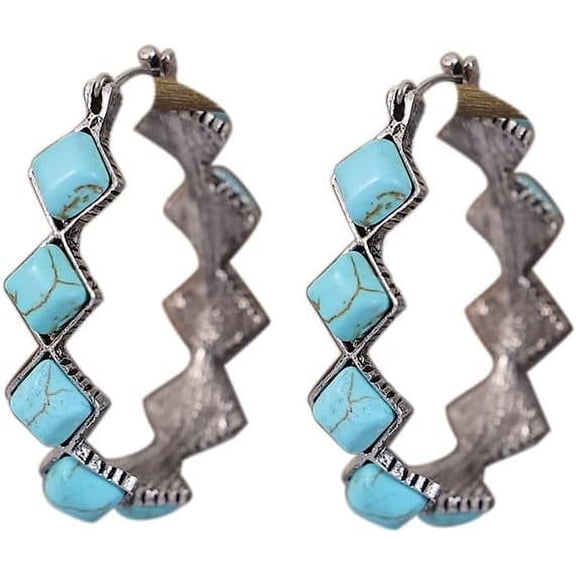 Boho Turquoise Oval Drop Dangle Earrings For Women Beaded Western Flower Teardrop Earrings Vintage Ethnic Alloy Pendant Jewelry Gift[Z3975]