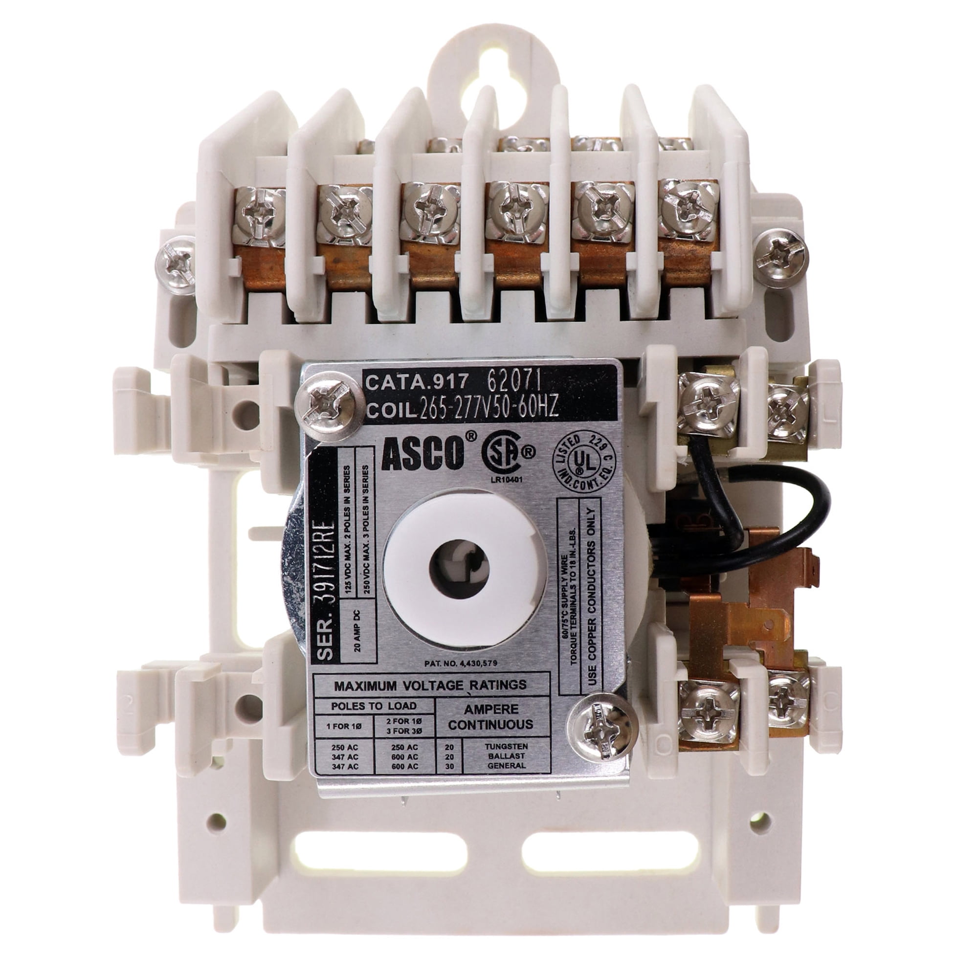 ASCO 91762071 361064003 Lighting Contactor, 6Pole, 20Amp, 265277V