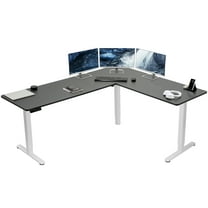 VIVO Black / White Electric 75" x 63" Corner Standing Desk, L-Shaped Workstation