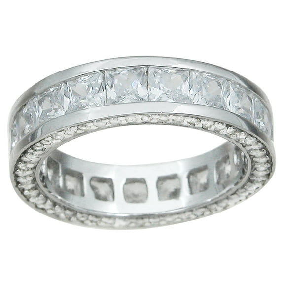 Sterling Silver Sculpted Silver CZ Wedding Anniversary Band Ring for Women Size 8