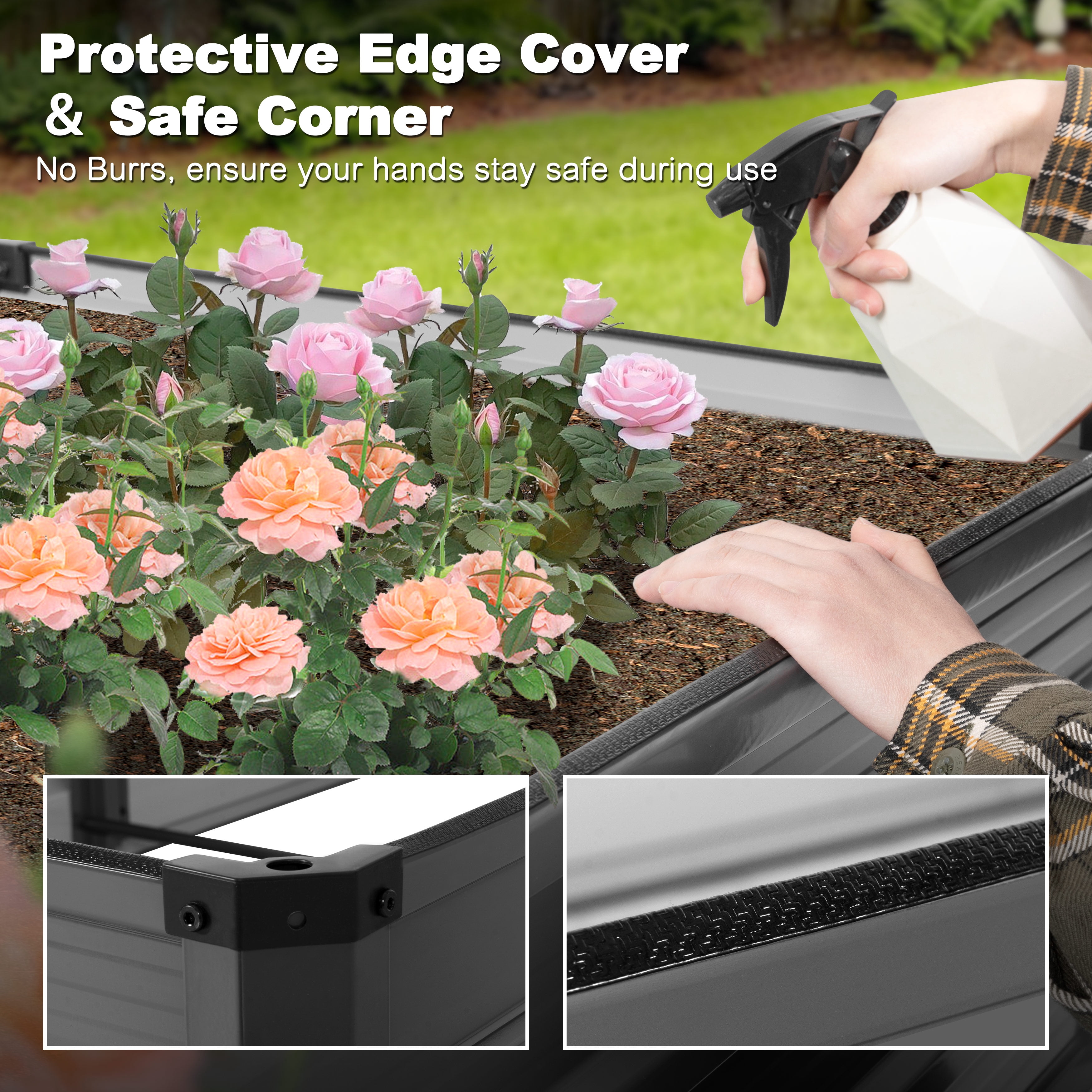 Nuu Garden 6x3x1ft Rectangular Galvanized Raised Garden Bed for Gardening Elevated Planting Metal Planter Box Outdoor Patio Planting Bed for Vegetables Flowers Herb, Dark Gray