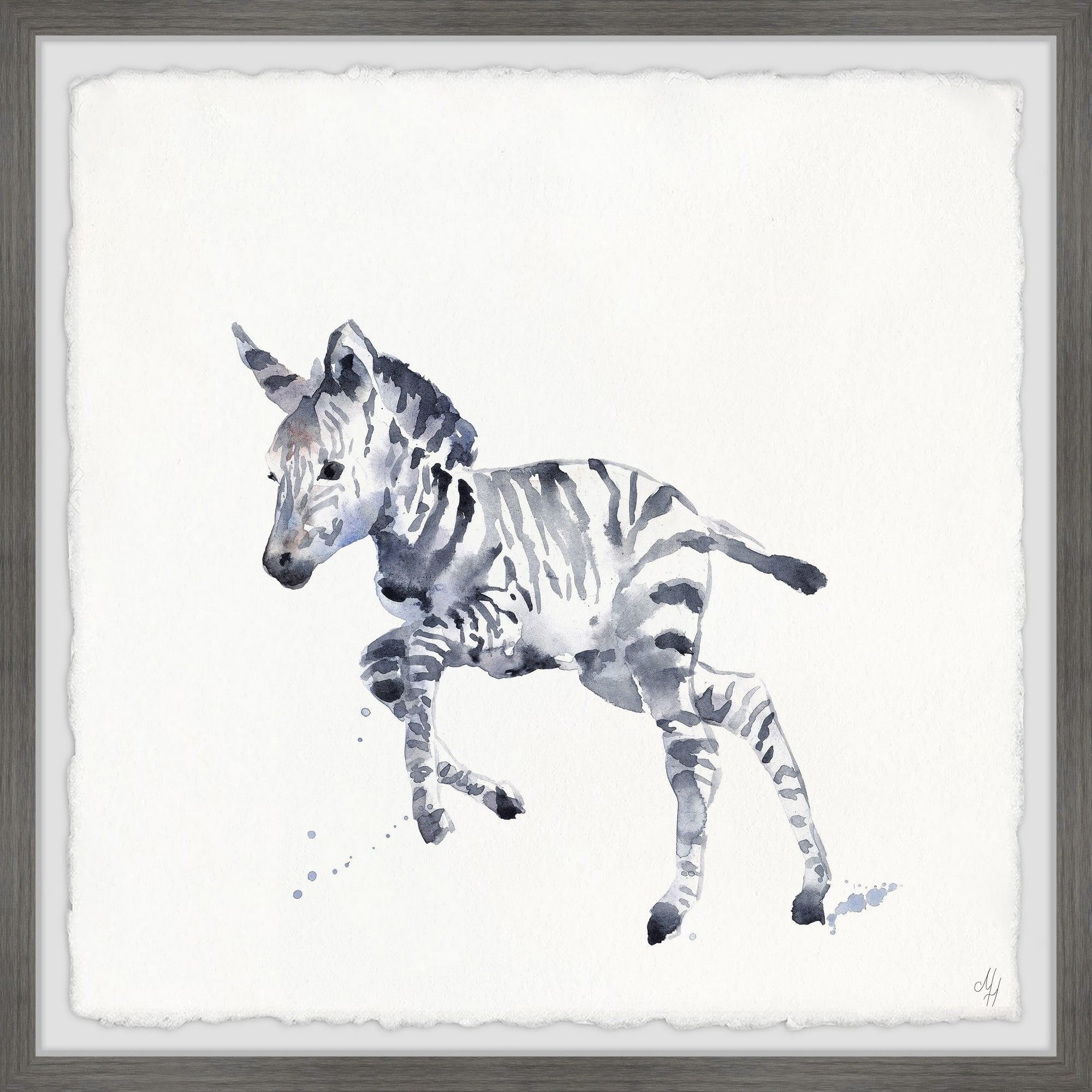 Marmont Hill Running Zebra Framed Wall Art, 24.00" x 1.50"