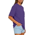 thumbnail image 3 of Women’s Classic Crew Neck Short Sleeve T Shirt Relaxed Fit Soft Cotton Basic Top for Everyday Wear Unisex Style Dark Purple L, 3 of 4