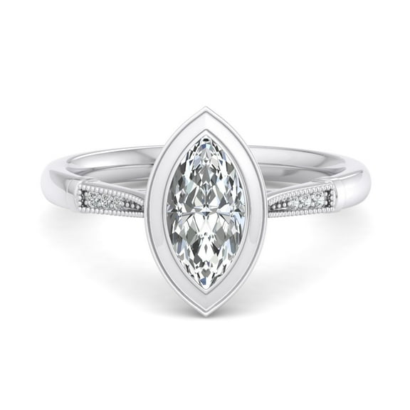 Veda Jewel 2.13 Ct Marquise Cut Lab-Created Diamond Engagement Ring - 14K White Gold Plated Ring - Elegant Bezel Set Solitaire with Accents Ring - Fashionable Jewelry Gift - Everyday Diamond Ring