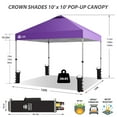 thumbnail image 4 of CROWN SHADES 10x10 Pop Up Canopy Tent with One Push Setup Easy Outdoor Sun Shade for Events, Parties, Camping Purple, 4 of 8