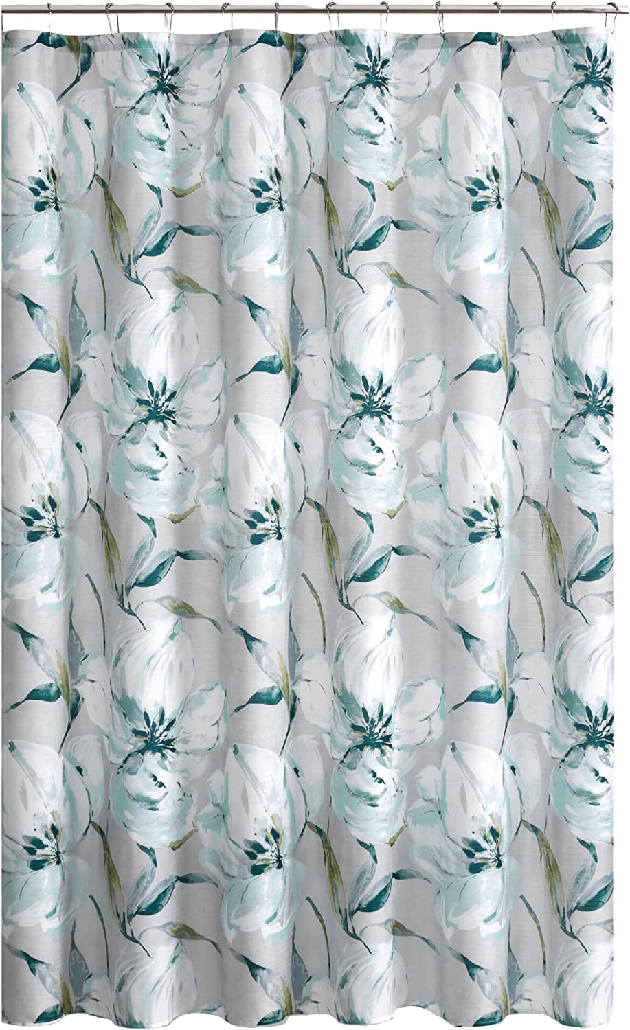 Floral Farmhouse Shower Curtain for Bathroom: Flower Botanical Design, Green Blue Grey White