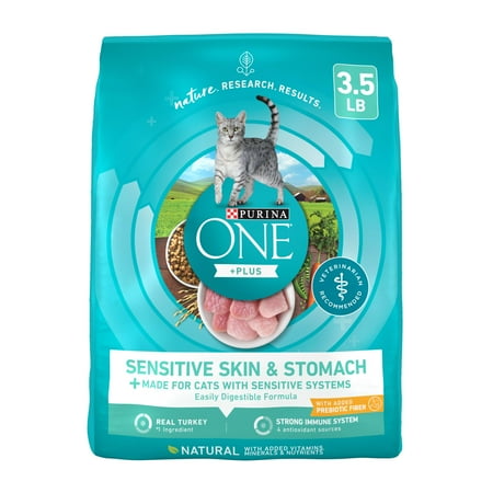 Purina ONE Sensitive Stomach, Sensitive Skin, Natural Dry Cat Food, +Plus Sensitive Skin and Stomach Formula, 3.5 lb. Bag