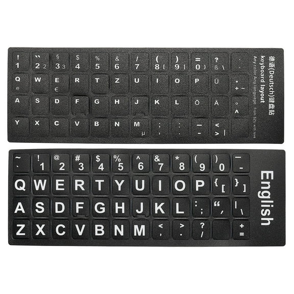 Uxcell English & German Keyboard Stickers Universal Keyboard Cover Frosted, Black Background White Lettering 2 Pack