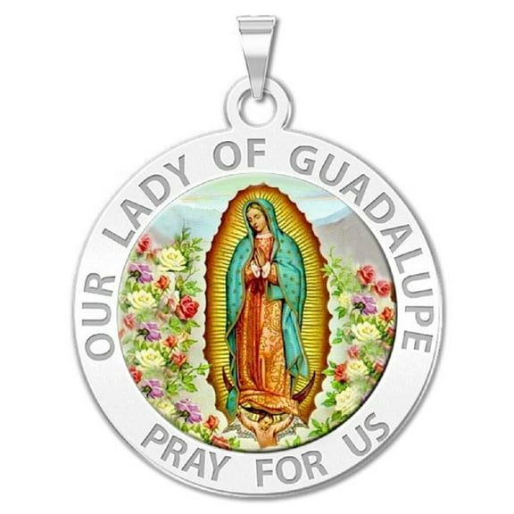 PicturesOnGold.com Our Lady of Guadalupe Religious Medal Female Adult Color Pendant - 3/4 inch Size of a Nickel -Sterling Silver