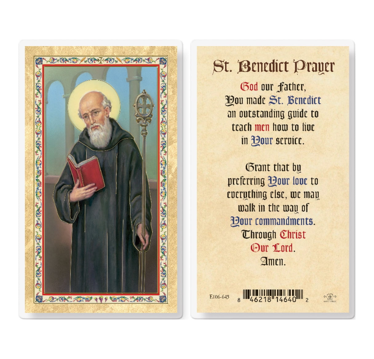 St. Benedict God Our Father GoldStamped Laminated Catholic Prayer