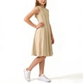 thumbnail image 3 of Girls Sleeveless Midi Dress A-Line Pleated Beige Everyday Party Dress for Kids Comfort Stretch,Size 8-9 T, 3 of 9