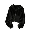 thumbnail image 3 of Meichang Women Hooded Button Front Knit Cardigan Top Drawstring Long Sleeve Loose Soft Knit Sweater Cute Preppy Cardigan Sweaters Black L, 3 of 7