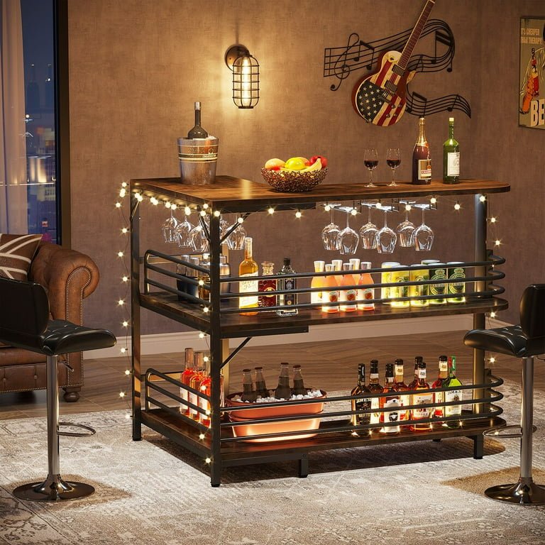 Tribesigns Home Bar Unit Mini Bar Liquor Bar Table with Stemware
