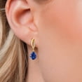 thumbnail image 3 of Gem Stone King 10K Yellow Gold Blue Created Sapphire and Lab Grown Diamond Stud Dangle Earrings for Women | 4.05 Cttw | Gemstone September Birthstone | Pear Shape 8X6MM, 3 of 6