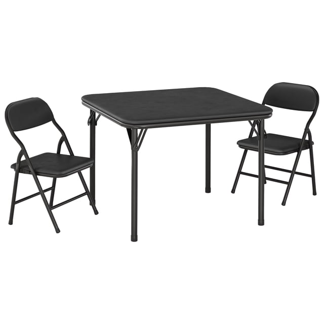 Folding Table and Chairs Set 3pcs/5pcs, PU Cushioned Square Activity Table with Metal Frame, Waterproof Portable Space-Saving for Home Study Daycare Learning Art