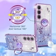 thumbnail image 5 of (3in1 for Samsung Galaxy A25 5G Phone Case for Women Girls Glitter Cute Girly Bling Flowers Cases with Ring Stand Design Purple Floral Sparkle Pretty Shiny Cover for Samsung A25 5G 6.5'', 5 of 7