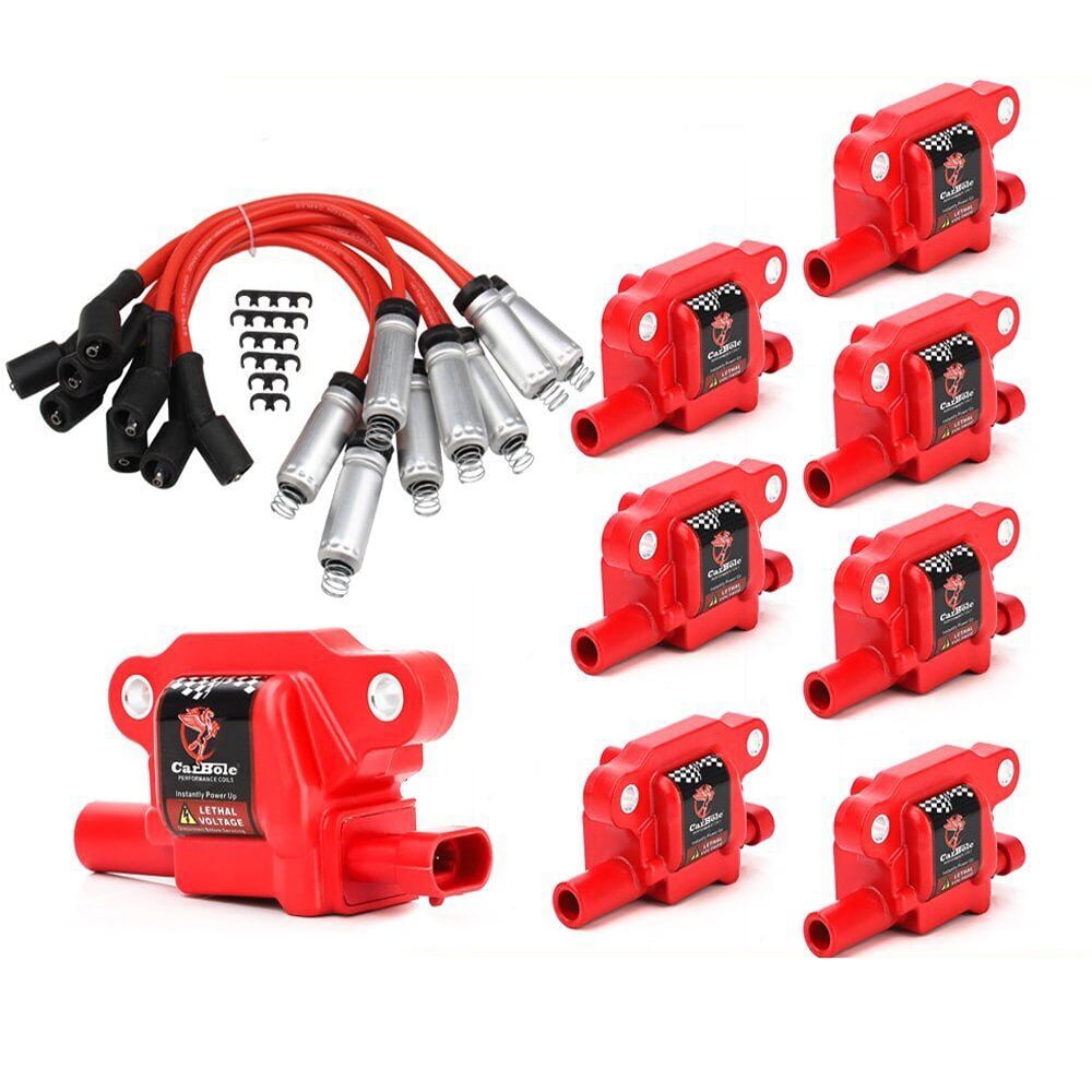 Set of 8 Ignition Coils and Spark Plug Wires Set for Chevy Cadillac GMC