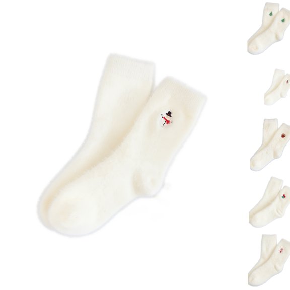 Women Christmas Fuzzy Embroidered Crew Socks, Soft Fluffy Warm Holiday Sleeping Socks, Cozy Thermal Indoor Socks, Festive Gift Socks for Ladies B