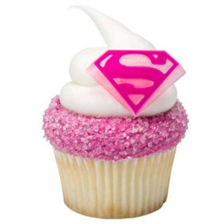 12 Supergirl Shield Cupcake Cake Rings Birthday Party Favors Toppers