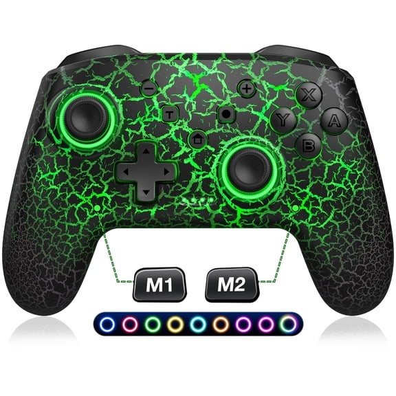 Wireless Switch Pro Controller for Nintendo Switch/Lite/OLED, 9 Color Adjustable LED Switch Remote Compatible with PC/Android/IOS