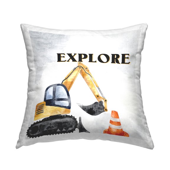 Stupell Industries Explore Construction Vehicle Decorative Printed Throw Pillow Design by Kim Allen.