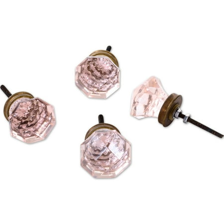 Decorative Drawer Pulls Koyal Wholesale Pink Glass Diamond Octagon 1.50 inch Diameter 4 Pack Cabinet Pulls, Knobs, Decorative Drawer Handles ()