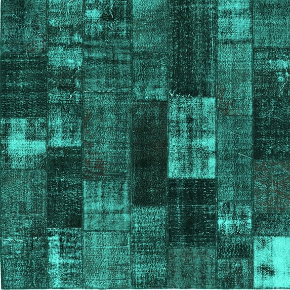 Ahgly Company Machine Washable Indoor Square Patchwork Turquoise Blue Transitional Area Rugs, 5' Square