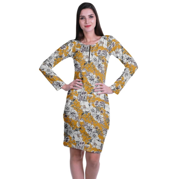 Moomaya Womens Full Sleeve Printed Midi Length Printed Bodycon Dress