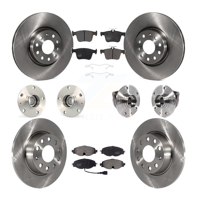 Transit Auto Front Rear Hub Bearing Assembly Disc Brake Rotor and Semi-Metallic Pad Kit (10Pc) for Car Audi A3 Sportback e-tron with 85mm Pilot Diameter Left Right Driver Passenger Side KBB-113300