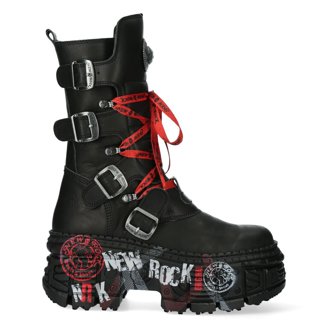 NEW ROCK 591-S15 Boots CAMOUFLAGE Flame Metallic Black Leather