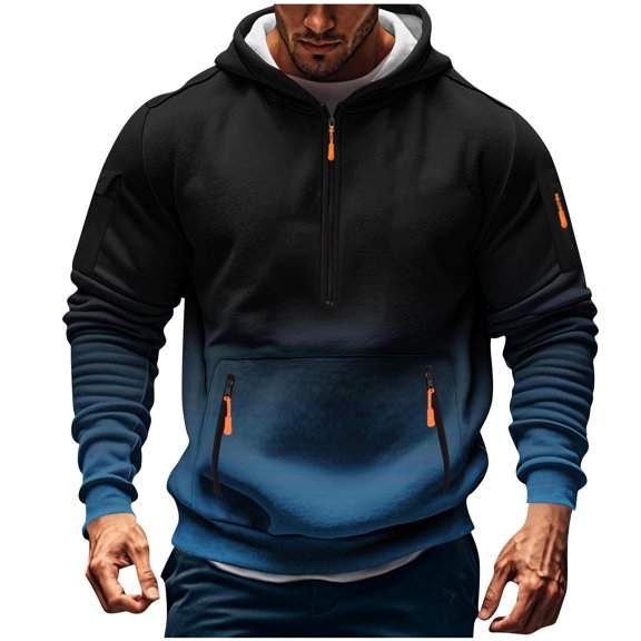 FchengtaiS Men's Gradient Cargo Hoodies Long Sleeve Half Zip Hooded Sweatshirts Casual Fashion Outdoor Pullover Tops with Pockets