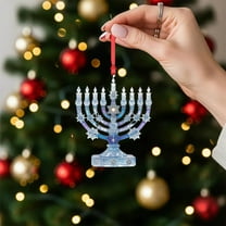 3in Hanukkah Menorah Ornament - Festive Jewish Holiday Decor, Mini Candle Holder Figurine for Hanukkah Celebration, Home Tabletop & Shelf Decor, Durable Craft for Jewish Festivities, B